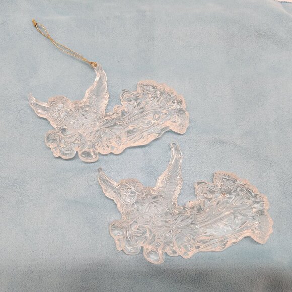 Vintage Holiday Christmas Clear Acrylic Angel Ornaments 4.5" Wide - Picture 3 of 5